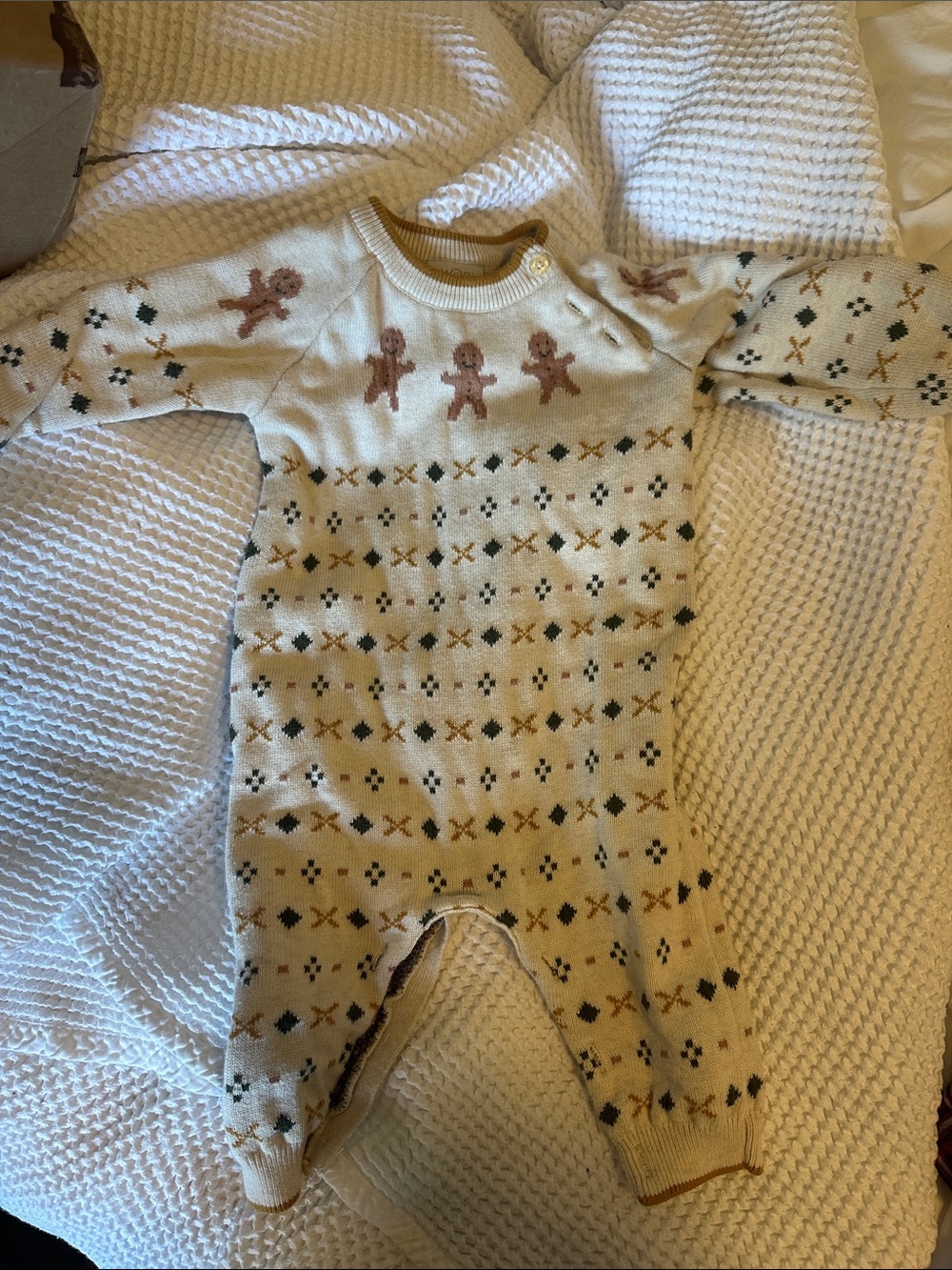 Mori baby Cozy Cream Knit Gingerbread Baby One-Piece 6-9 months